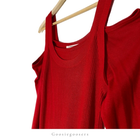 Anthropologie Red Jamie Ribbed Open Shoulder Long Sleeve Knit Sweater Top XSmall - Picture 4 of 5